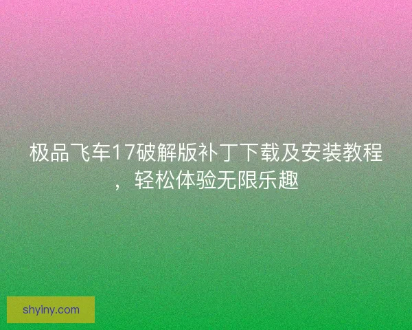 极品飞车17破解版补丁下载及安装教程，轻松体验无限乐趣